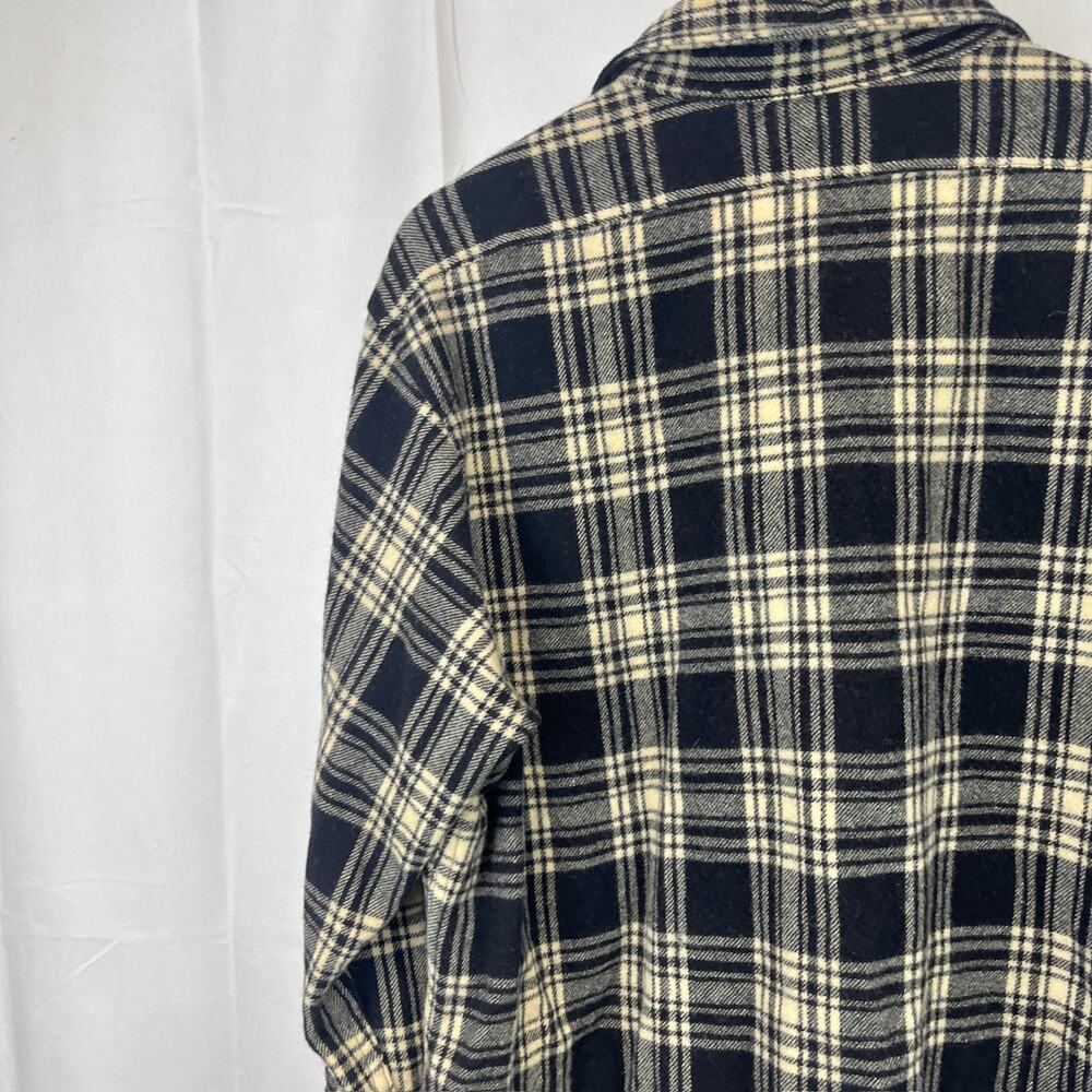 PENDLETON VTG Plaid Wool Work Shirt Long Sleeve Button Up Utility Black Cream XL - Picture 8 of 9